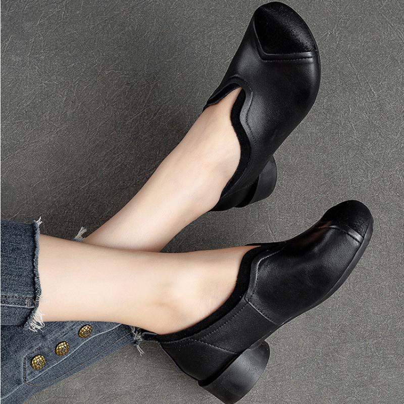 Johnature Женские туфли-лодочки из натуральной кожи, удобные туфли ручной работы с круглым носком на мягкой подошве в стиле ретро, ​​удобные туфли без шнуровки на низком каблуке