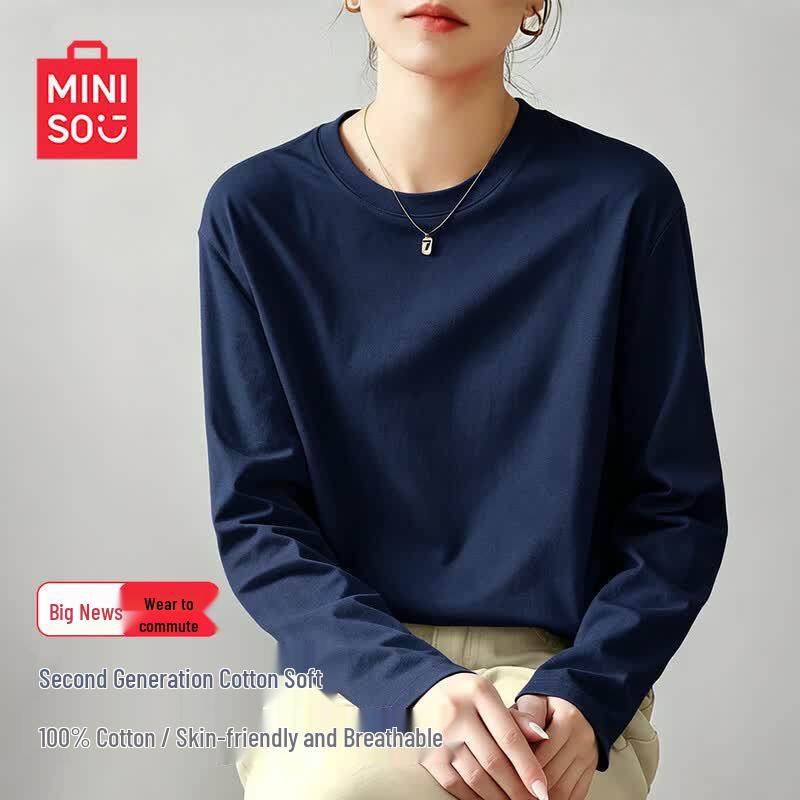 MINISO Женская свободная хлопковая футболка с длинным рукавом