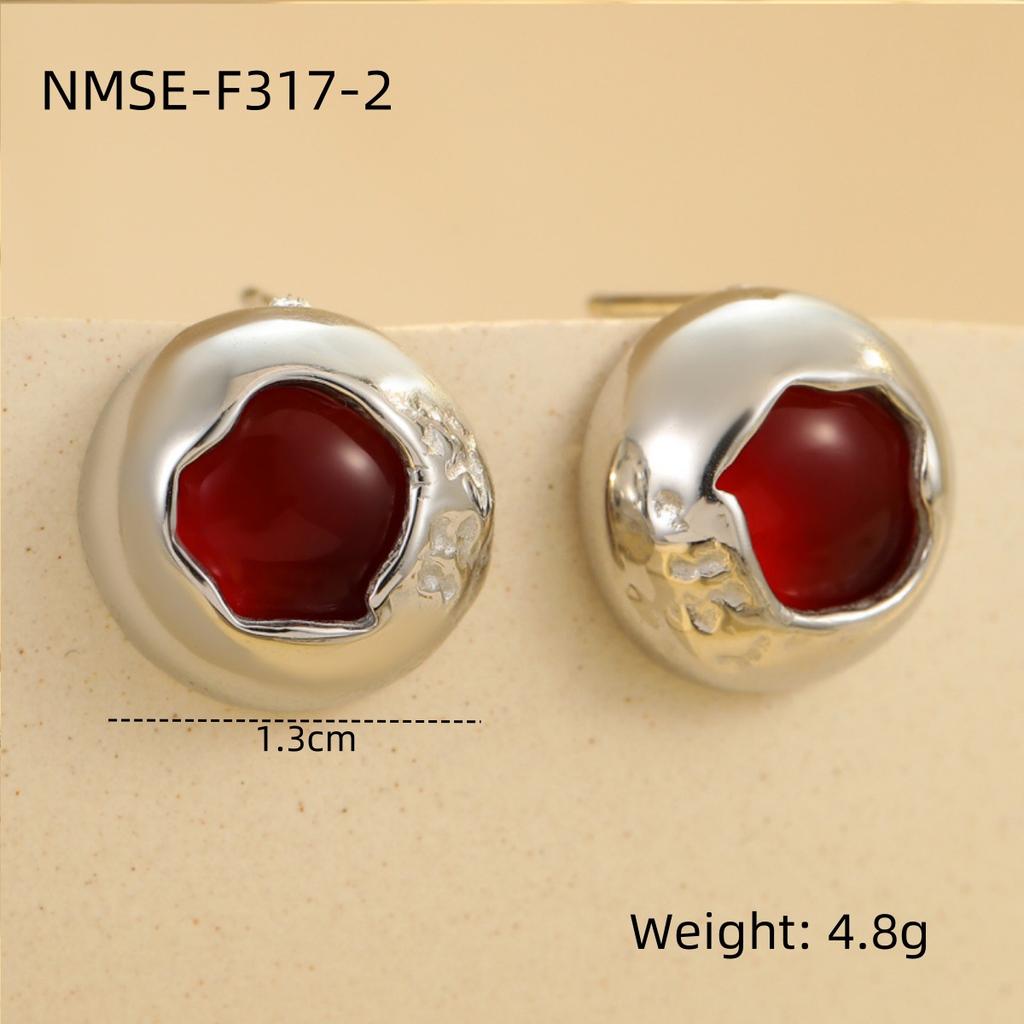GEMCHIC Women's Vintage Round Stainless Steel 18K Gold Plated Stud Earrings Geometric Colored Stone Simple Fashion Jewelry