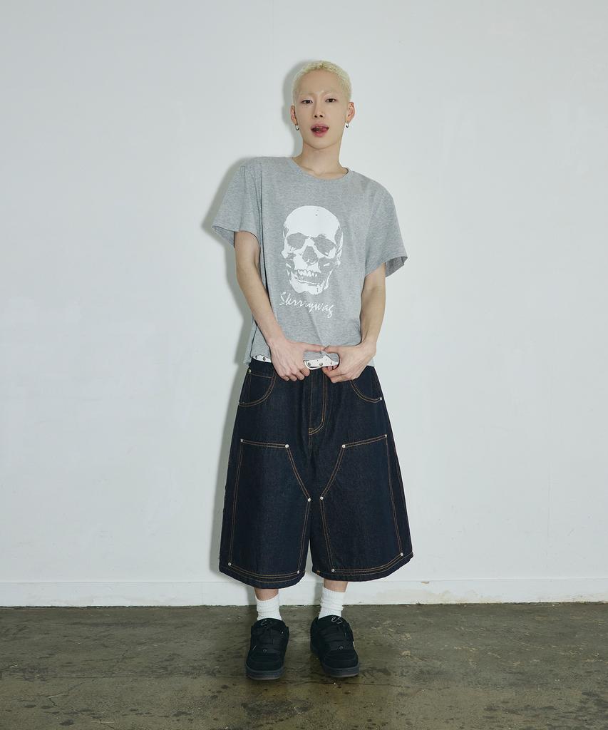 SCALLYWAG Double Knee Carpenter Raw Bermuda Denim Shorts [Indigo]
