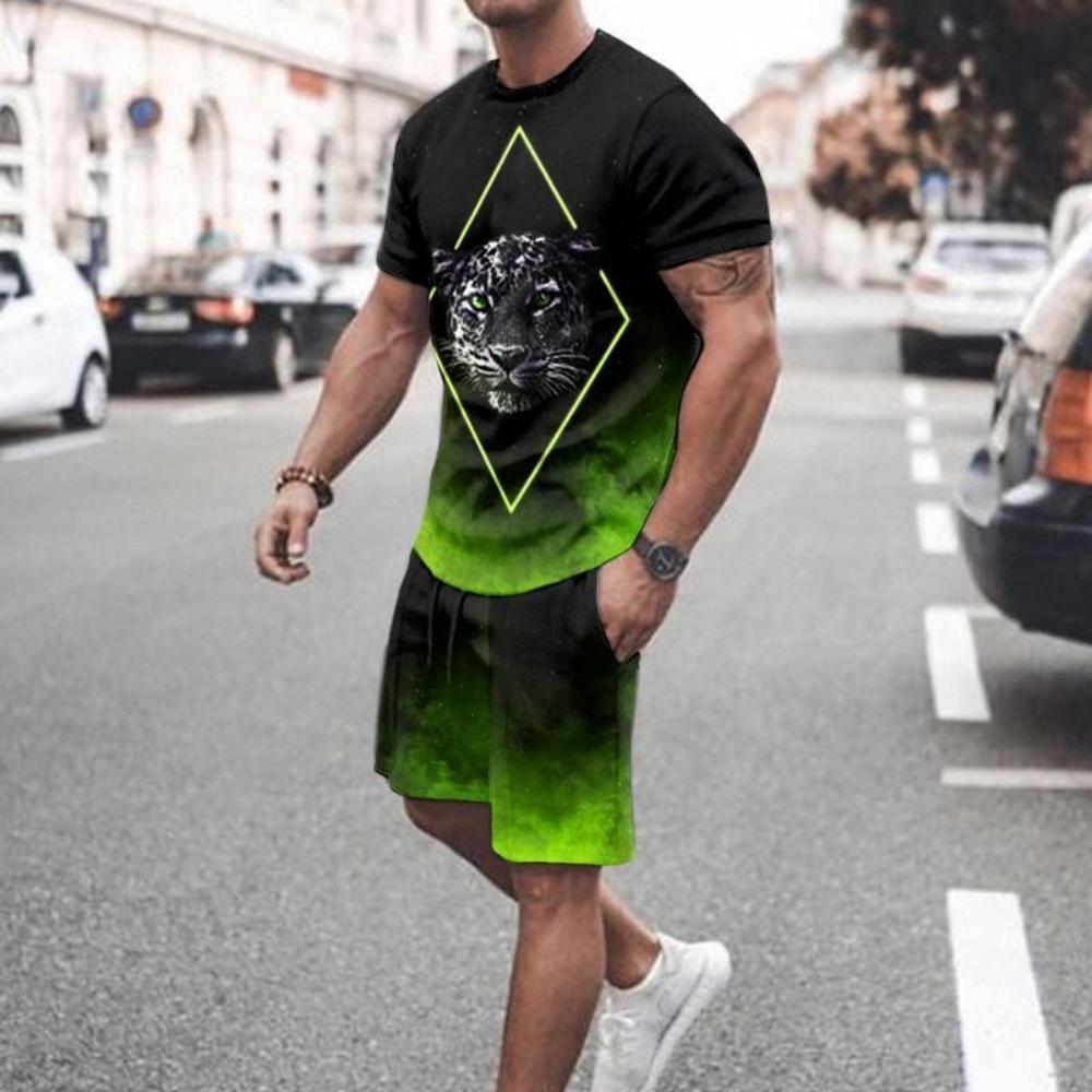 Летний мужской костюм в пляжном стиле, футболка с круглым вырезом + шорты, спортивная одежда, комплект из 2 предметов, одежда для бега, фитнеса, уличная одежда, спортивный костюм для мужчин