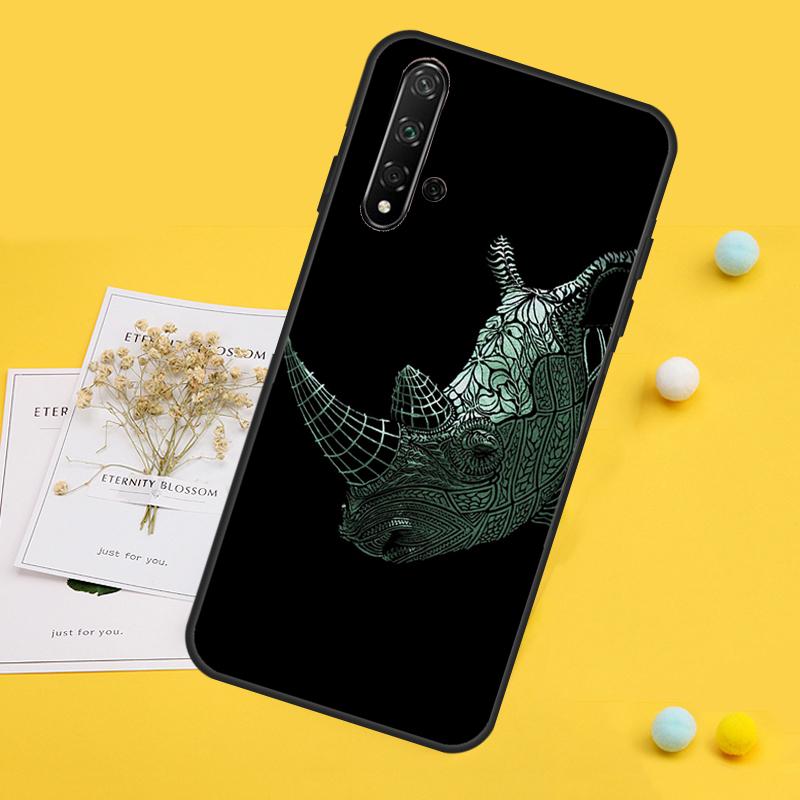 Чехол для Huawei Nova Y70 Y90 Y60 Y72 Y61 Y91 12s 12i 11i 7i 8i 9 10 SE P60 Pro P30 P40 Lite с изображением Дикого Носорога