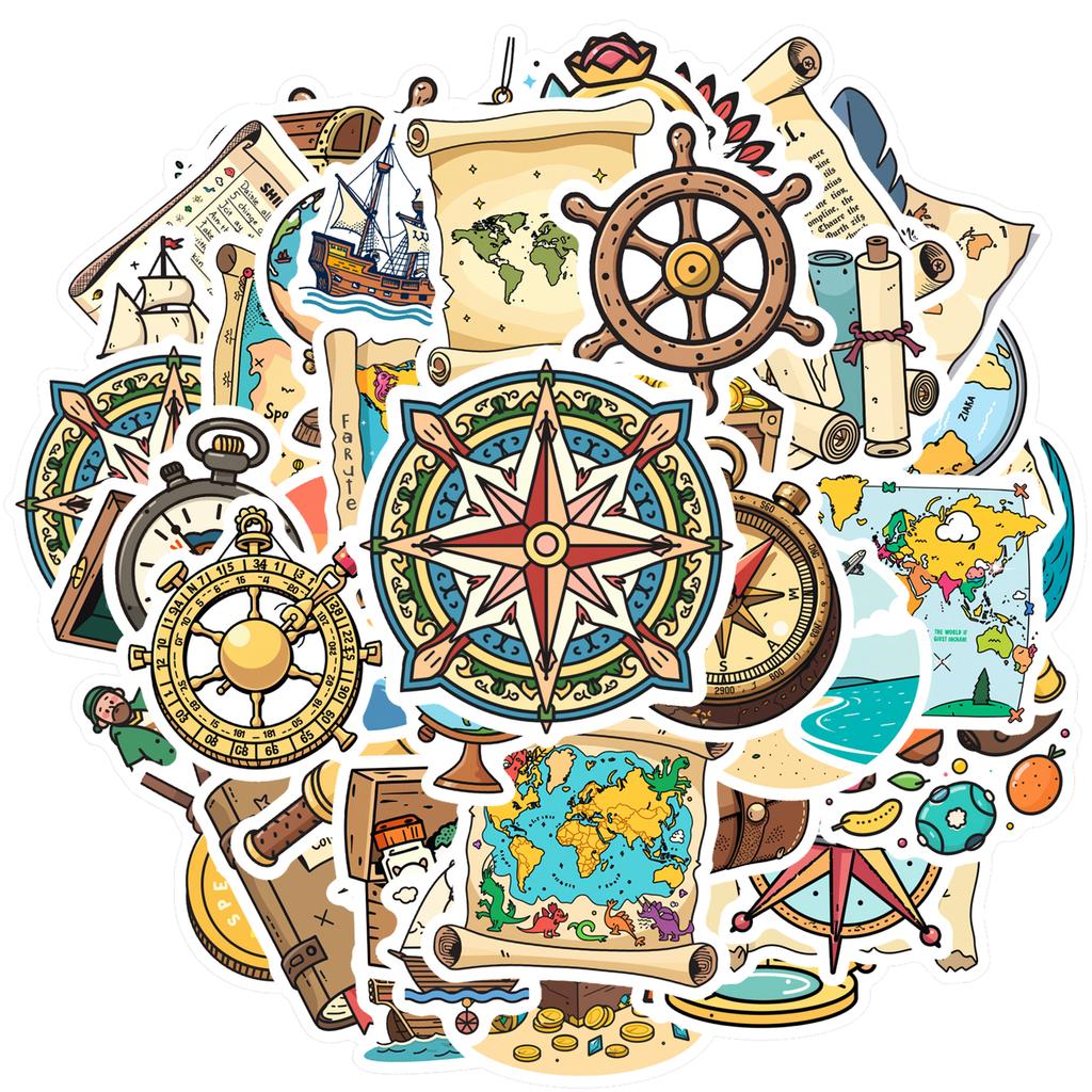 35pcs-100pcs Cartoon Adventure Stickers Vintage Pirate Stickers Compass Stickers For Laptop Luggage Scrapbook