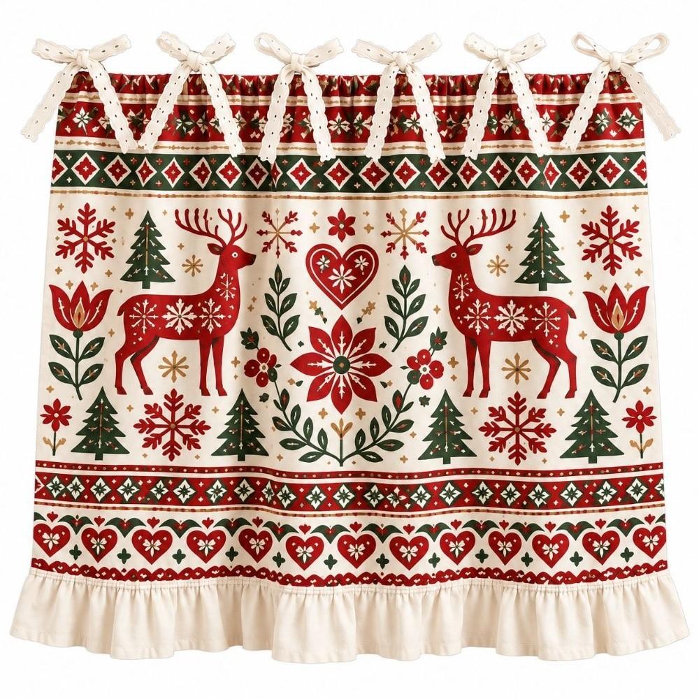 Farmhouse Christmas Cabinet Curtain Pastoral Style Kitchen Stove Cover Skirt Kitchen