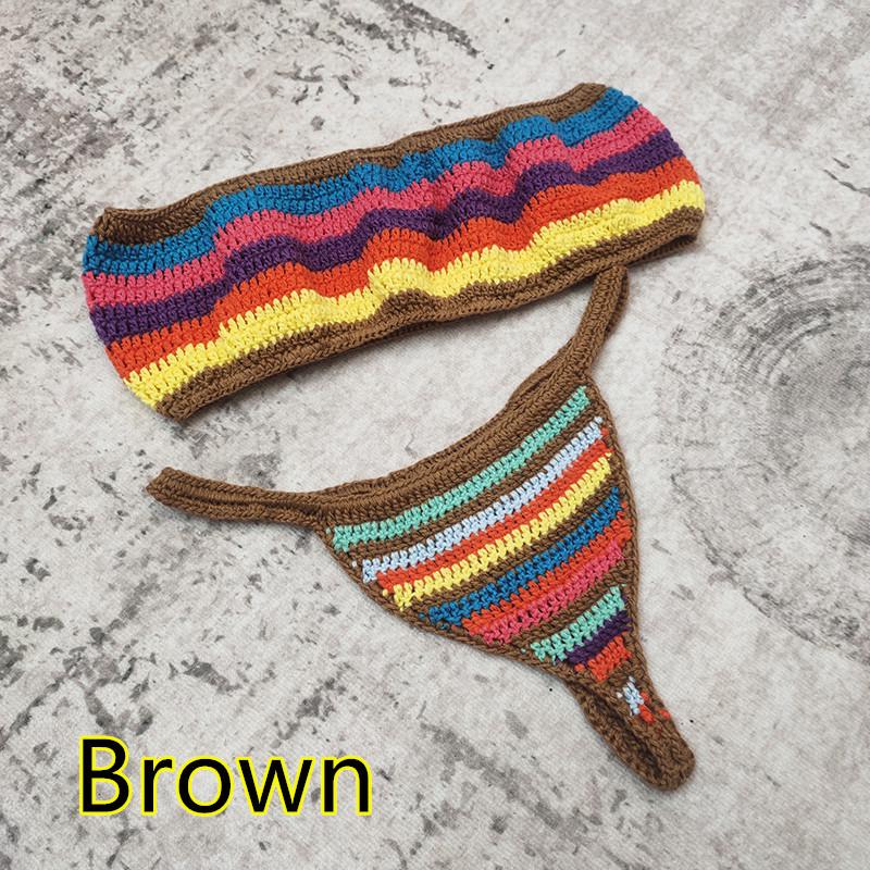 European & American Influencer Striped Handmade Crochet Bikini Set