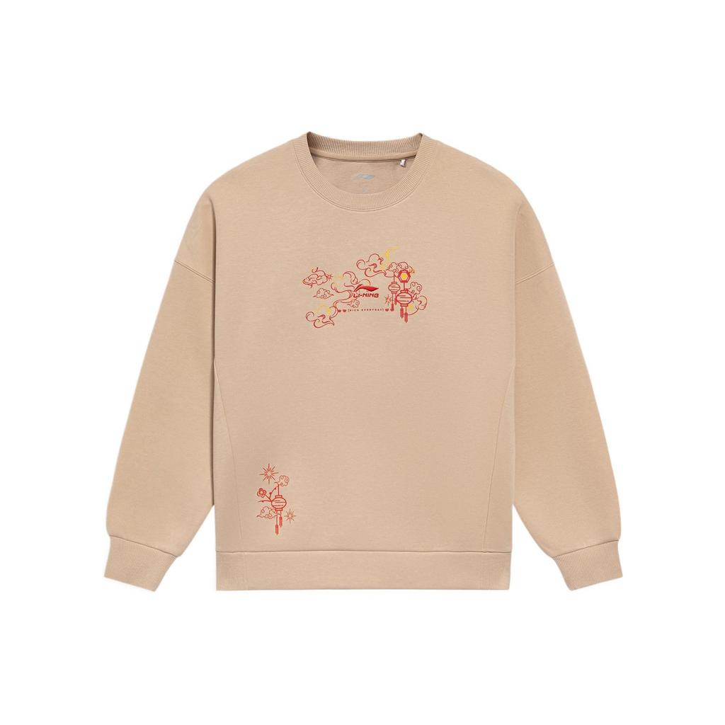 Li-Ning Свободный пуловер с вышивкой серии Sports Trend, женские топы Misty-Apricot AWDS374-1