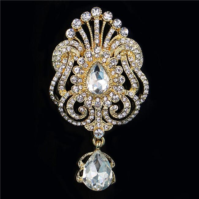 DIEZI Luxury Fashion Flower Bridal Brooches for Women Ladies Wedding Crystal Rhinestone Bouquet Brooch pins Dress Accessories