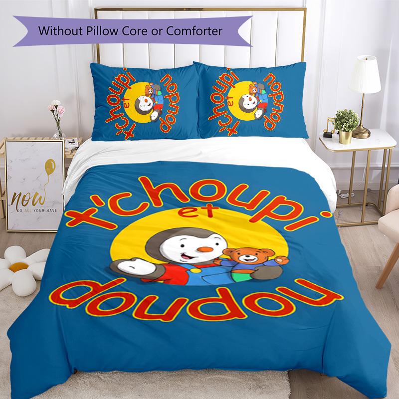 T'choupi 3pcs Bedding Set Duvet Cover Closure Includes 1 Duvet Cover & 2 Pillowcases for All Seasons Bedroom Home Dorm Decor