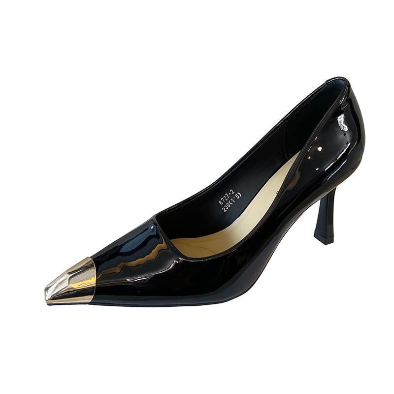 G8727-2 metal head high heels women's 2025 summer new square head French temperament thin heel single shoes versatile women