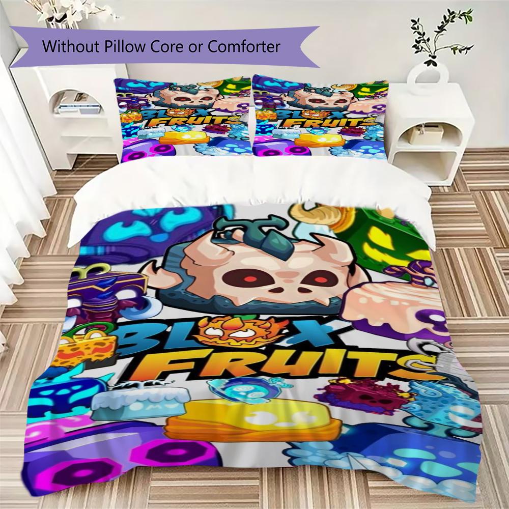 Blox Fruits game Pattern Bedding uilt Set uilt Cover Pillowcase Home Decoration Birthday Gift (1 * duvet cover + 2 * pillowcase without core)11