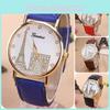 Elegant European Style Geneva Eiffel Tower Water Crystal Quartz Watch With Pu Strap