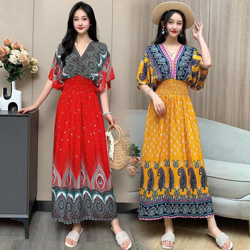 Женское повседневное платье с цветочным принтом и V-образным вырезом, неровный тон, повседневное, с круглым вырезом, длинное