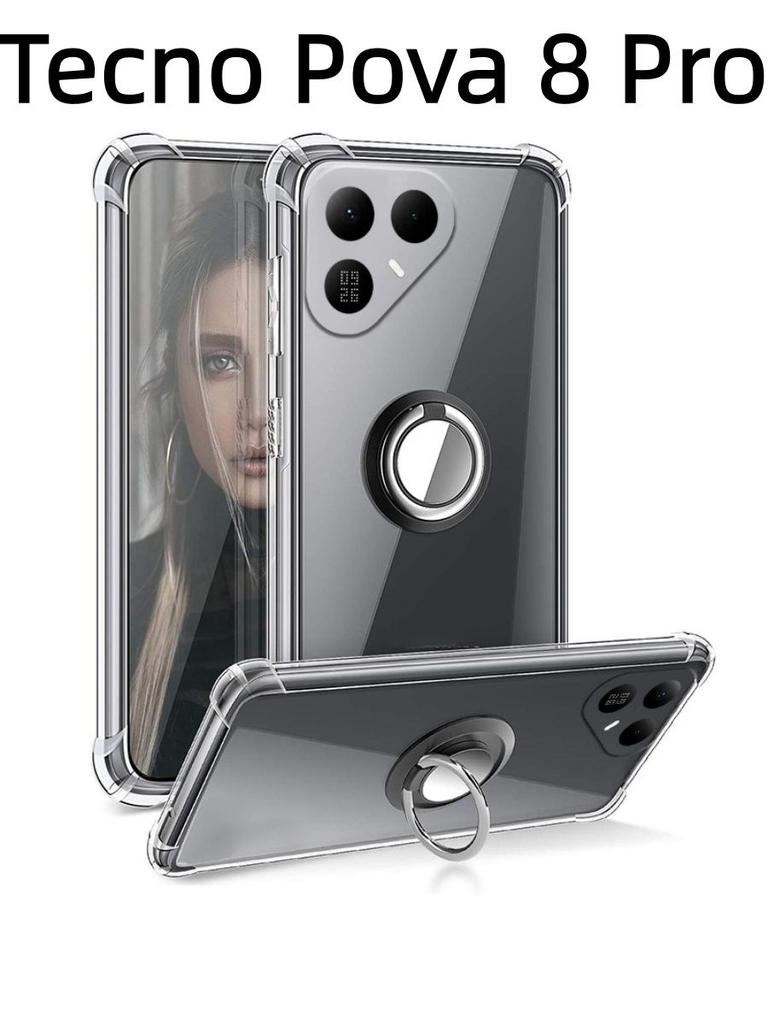 For Tecno Pova 8 Pro case Ring Holder Ultra Thin Transparent Car Navigation Soft Silicone Clear cover For Tecno Pova 8 Pro Phone casing