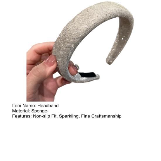 Women Headband Sparkling Rhinestones Sponge Thickened Filling Non-Slip Design Hair Hoop Flexible Fit Hair Accessory