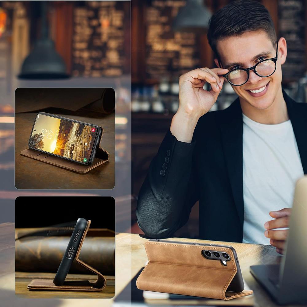 Samsung Galaxy A55 Case, ERBORD Vintage Wallet Flip Case, Brown + Glass Screen Protector