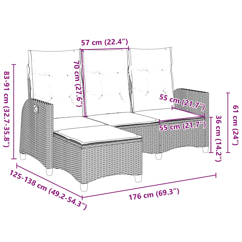Garden Sofa with Reclining Function Cushions L Shaped Grey Poly Rattan