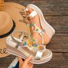 Fashion Fashion Wedge Sandals Summer New Round Toe Open Toe Beaded Cross Strap Cutout Platform Slip Strap Pump Shoes