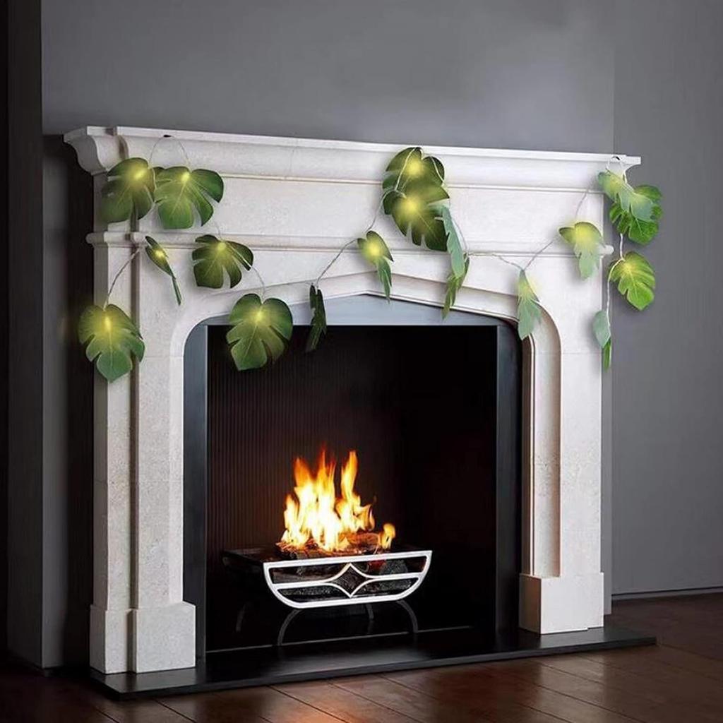 Plug In Monstera Leaf String Lights, 33 Ft 100 LEDs Artificial Palm Leaves Wall Hanging Vine Green Leaf Fairy Lights with Remote Controller for