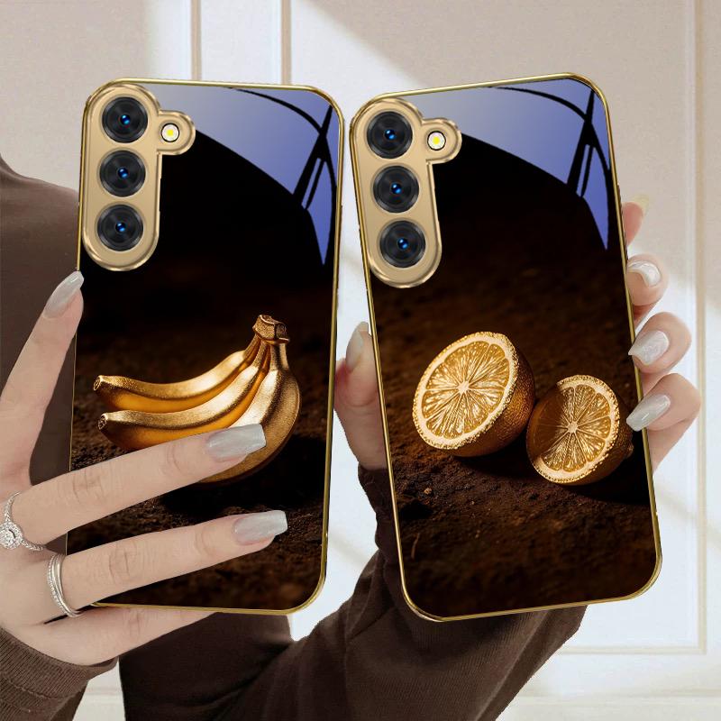 Золотые Двойные Арахисы Для Samsung Galaxy S26 S20 FE S21 Ultra S23 Plus S24 Ultra S25 S21+ S22 Plus S26+ Золотой стеклянный чехол для телефона