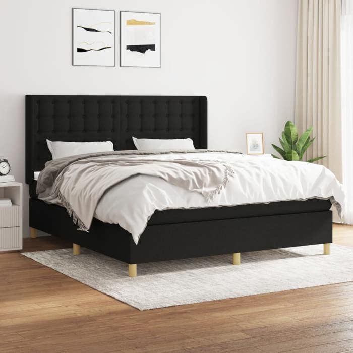 Maison Exclusive - Sommier à lattes de lit avec matelas Noir 160x200 cm Tissu
