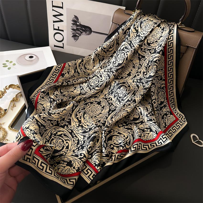 Summer 70Cm Print Square Scarf Checkered Thin Versatile Neckerchief Hair Tie Headscarf Women Wraps Hijabs Luxury Bufandas Poncho
