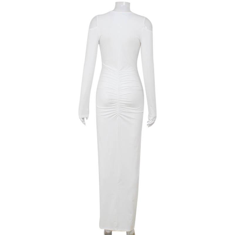 Женское чистое ветреное осенне-зимнее модное сексуальное платье с глубоким V-образным вырезом и разрезом, утягивающее платье