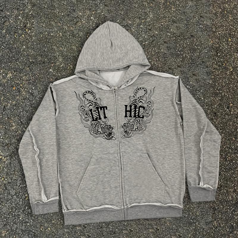 Европейский и американский модный уличный стиль, персонализированная толстовка кэжуал с молнией, двухслойная, имитация двух предметов