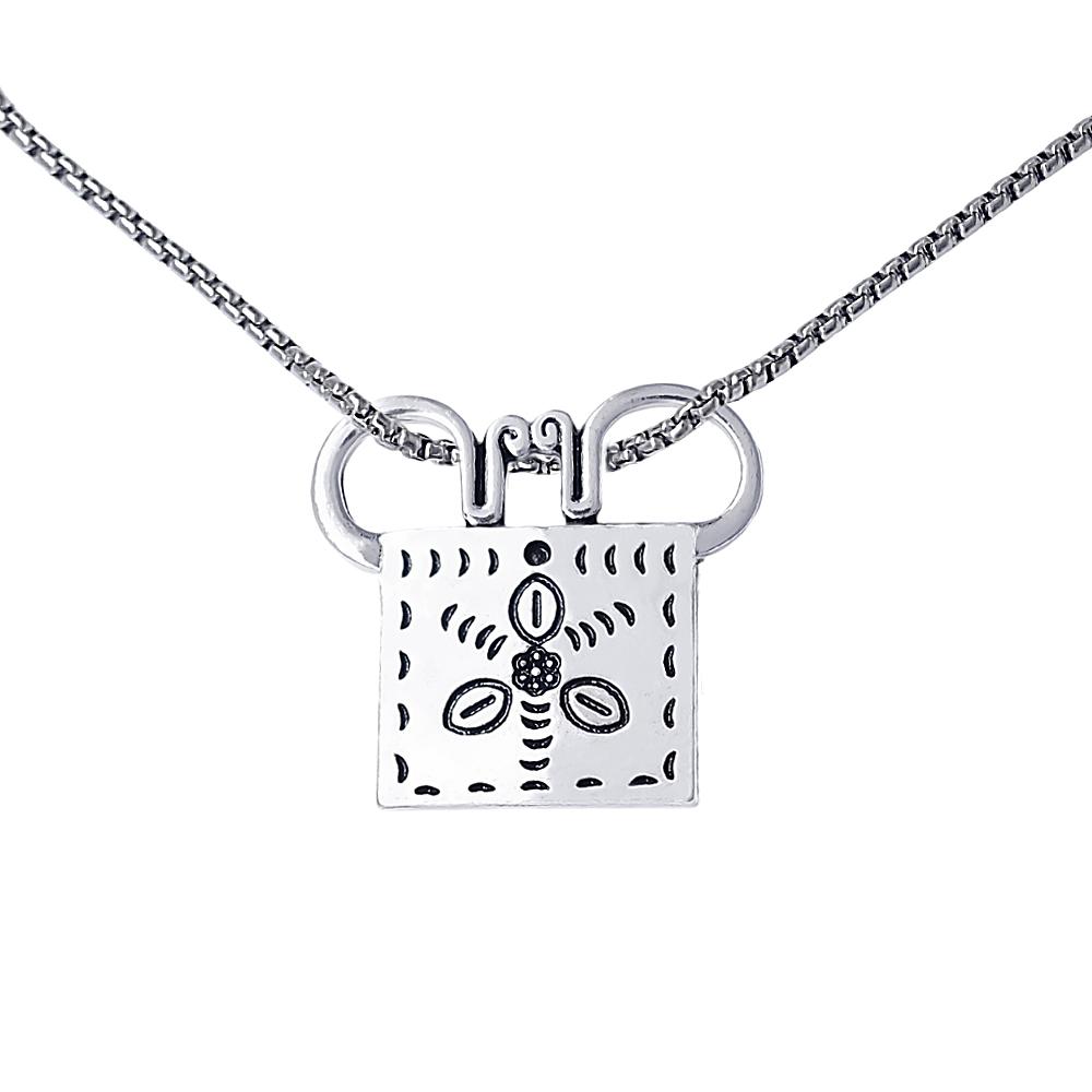 HUSUEU New Design Antique Silver Vintage Styles Lucky Soul Lock Hmong Pendant Necklace Fair Jewelry