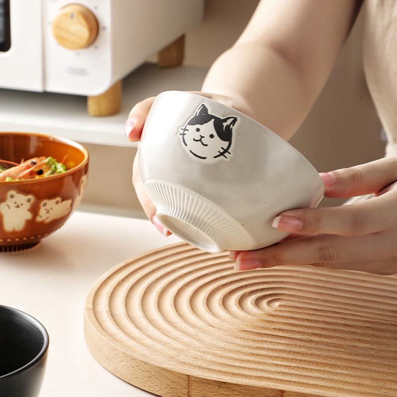 4,5-дюймовая миска с изображением медведя Kawaii, керамическая миска для риса с изображением котенка, мультяшная миска для завтрака с овсянкой и молоком, подходит для микроволновой печи