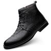 Brand Crocodile Pattern Men's Casual Shoes Luxury Man Black High Top Leather Boots Fashion Classic Men's High Top Lace Up Boots