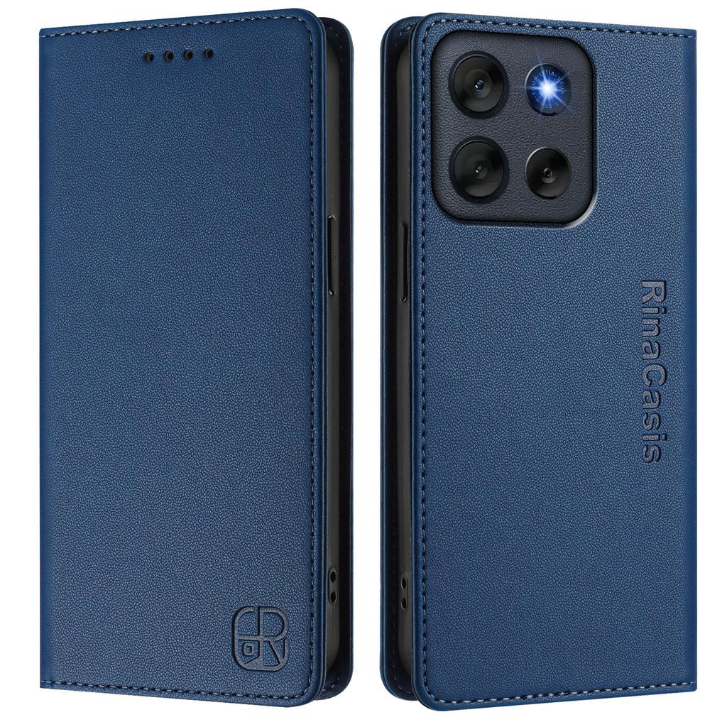For Motorola Moto G56 5G Leather Case RINACASIS RC01 Phone Cover with RFID Blocking Wallet Stand