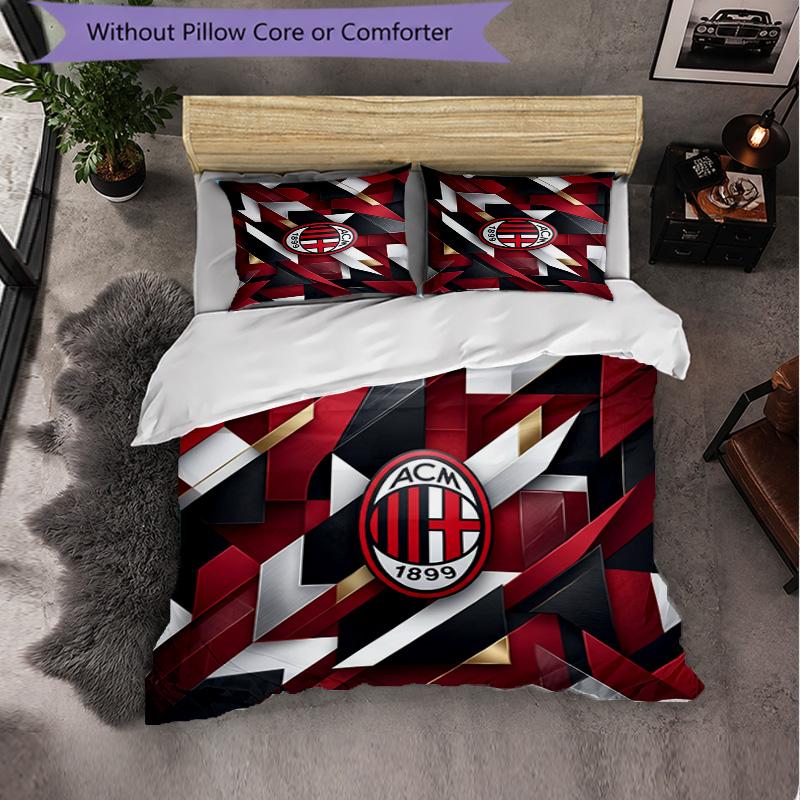 AC Milan Pattern 3 Pieces Bedding Set Soft Microfiber Duvet Cover with Pillow Cases for Bedroom