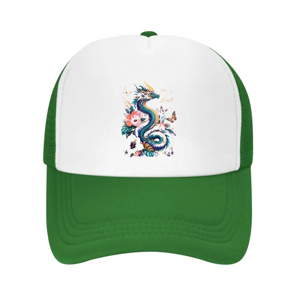 Mystic Rainbow Dragon Bloom Fantasy Mesh Baseball Cap Casual Hat Outdoor For Womens Unisex FeUnisex