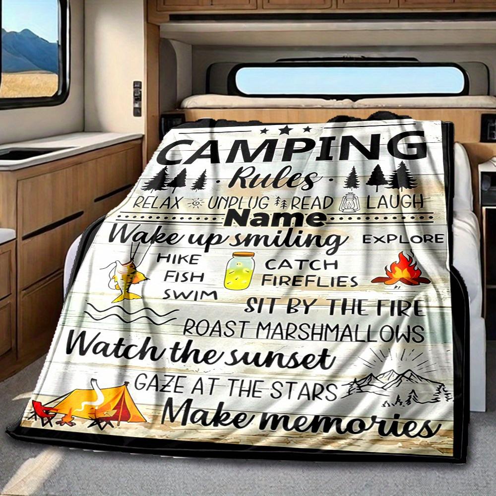 Camping Rules Blanket Personalized Name Soft Comfortable Stylish Blanket Car Blanket Perfect For Travel Camping Outdoor Home Suitable For All Seasons