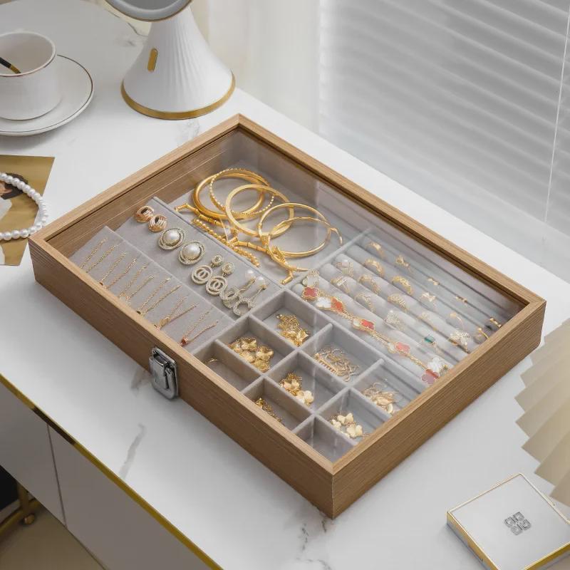 Transparent Dustproof Velvet Jewelry Box for Earrings, Bracelets, and Necklaces