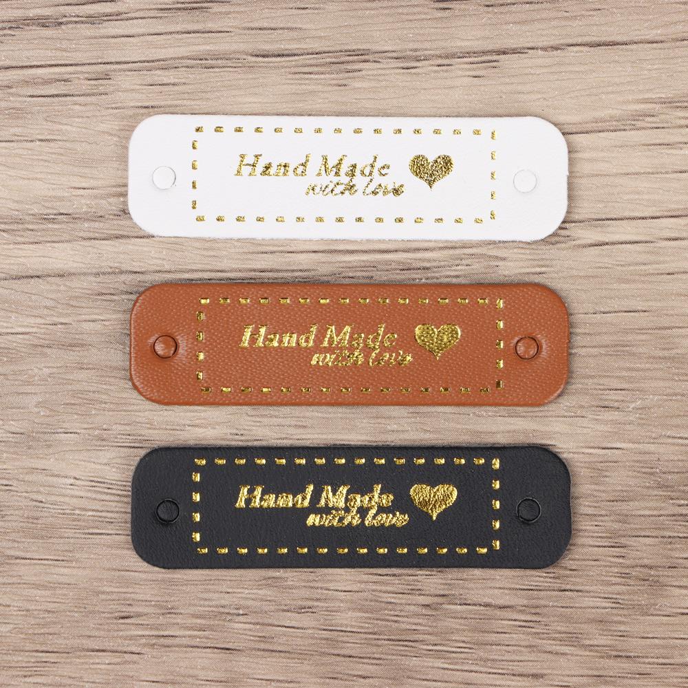 Craft Hat Bag Decoration Leather Handmade Labels Garment Label Bronzing Tags Hand Made With Love