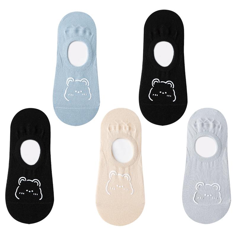 1/5 Pairs Women Cotton Ankle Socks Invisible Shallow Mouth Socks Breathable Silicone Anti Slip Socks