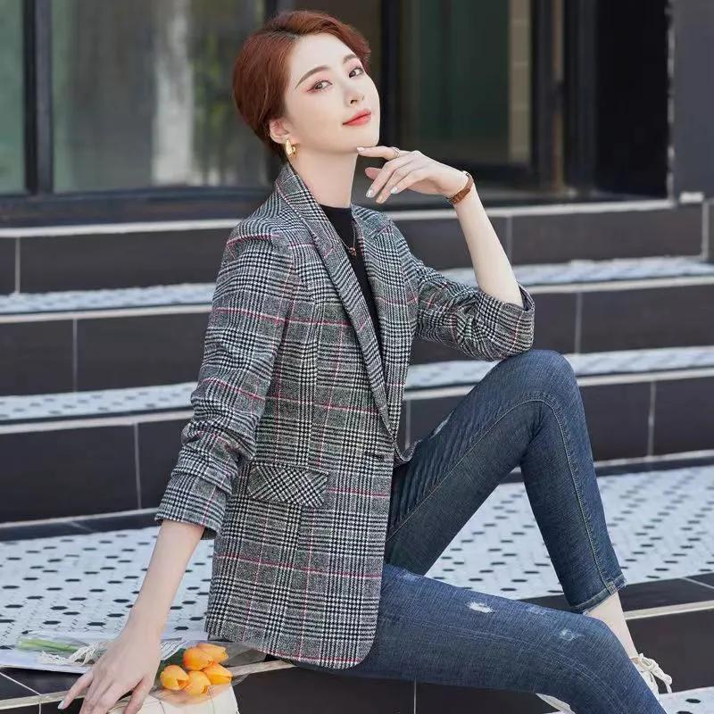Женский облегающий повседневный клетчатый блейзер на весну и осень
