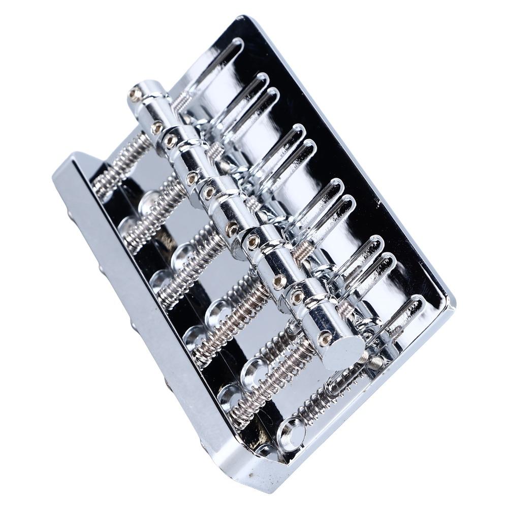 Metal 5 String Bass Bridge Silver And Black Thickened Tailpiece Bridge Bass Guitar Replacement