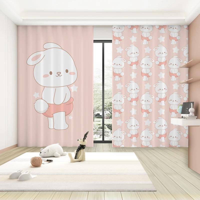 Модные мультяшные милые шторы-занавески с розовым кроликом, воздушным шаром, луной, для девочек, принцесс, спальни, гостиной, шторы с высоким затемнением