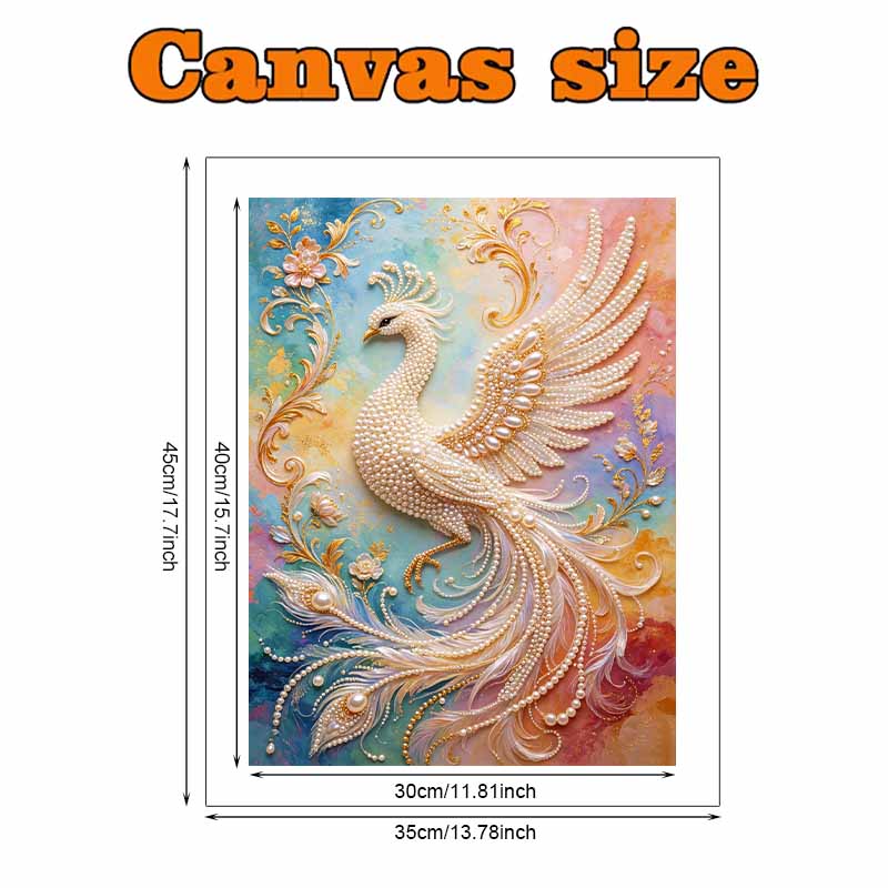 Pearl painting kit, 5D pearl shaped diamond elegant white phoenix painting kit suitable for home living room, bedroom, study room wall art gifts