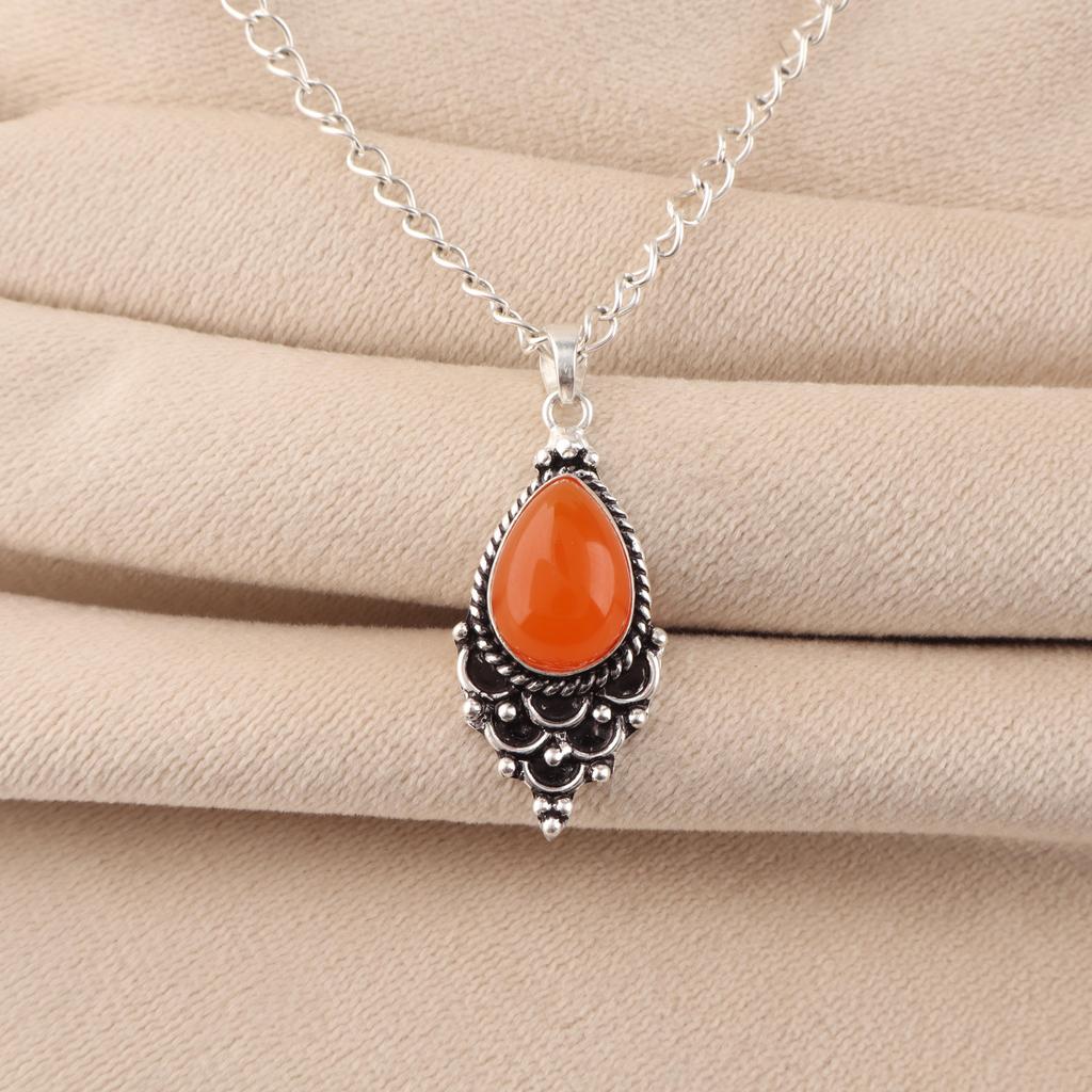 Сердолик Камень 925 Проба Серебро Ручная Работа Ювелирное Изделие Подвеска 1.5" Подарок Для Нее PP-70-35