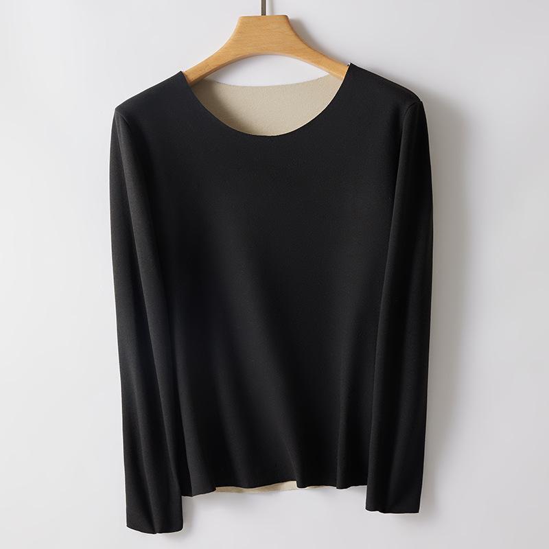 Женское немецкое бархатное бесшовное термобелье: Самонагревающаяся, теплая рубашка из плотного бархата с длинным рукавом для осени/зимы, большой размер.