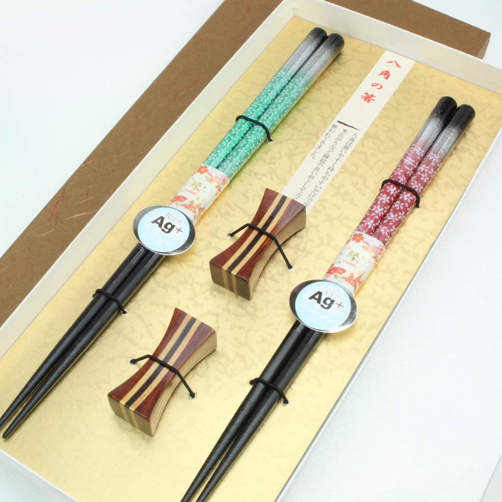 Wakasa Painted Dishwasher Antibacterial Auspicious Octagonal Flower Garden Couple Chopstick Rest Wedding Presentation Gift Set Chopsticks, Safe, Ag+,