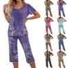Комплекты из 2 предметов для женщин: топ с коротким рукавом и брюки с карманами, тренировочные мягкие комплекты с цветочным принтом