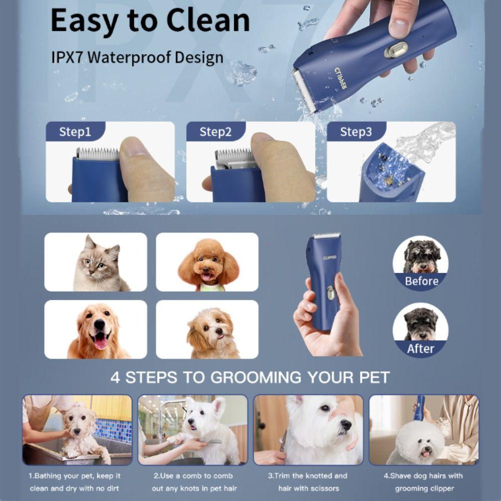 Профессиональная электрическая машинка для стрижки шерсти животных Водонепроницаемая USB-зарядка Машинка для стрижки шерсти собак Тихий триммер для шерсти животных Салон для животных