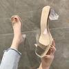 Интернет знаменитости прозрачные босоножки классные тапочки женская мода 2025 новые летние туфли на толстом каблуке высокие каблуки кристаллы ins tide