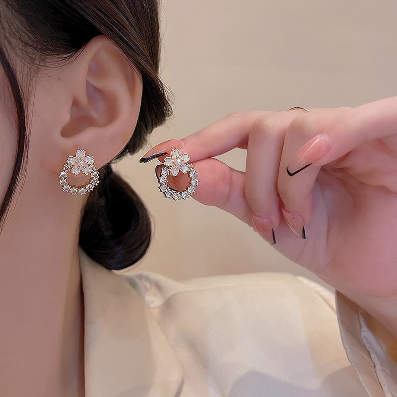Простота Универсальность Продвинутое Ощущение Изысканный Цветок Полностью Инкрустированные Серьги Для Женщин