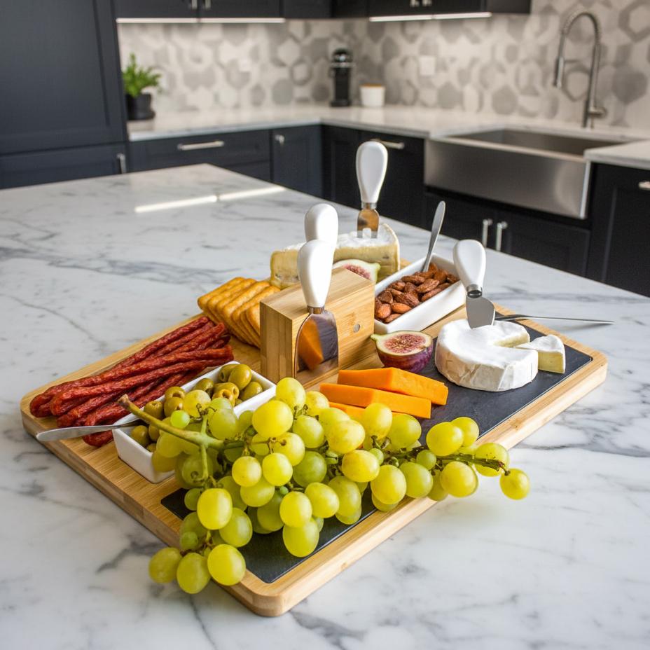 Bamboo Tray Serving Board for Cheese, Snacks, Cold Meats, Appetizers, Knives
