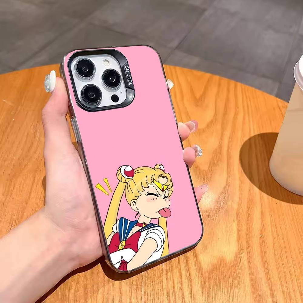 Чехол для телефона с аниме-персонажем Сейлор Мун для iPhone17 16 15 14 13 12 Pro Max Серый Черный Матовый Лазерный Металлик Аврора Funda